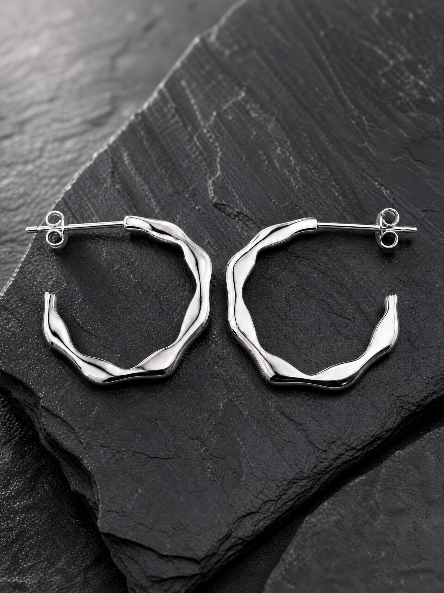 Hex Organic Hoops Silver